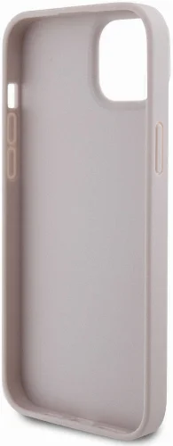 Apple iPhone 15 Plus Kılıf Guess Orjinal Lisanslı PU Deri Taşlı Üçgen Logo 4G Desenli Kapak - Pembe