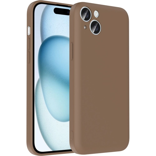 Apple iPhone 15 Plus (6.7) Kılıf İçi Kadife Dokulu Kartlık Hazneli Mat Vitra Silikon Kapak - Kahverengi