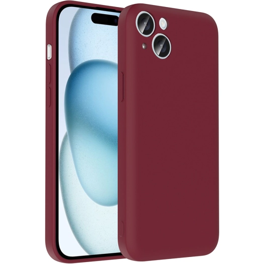 Apple iPhone 15 Plus (6.7) Kılıf İçi Kadife Dokulu Kartlık Hazneli Mat Vitra Silikon Kapak - Mürdüm