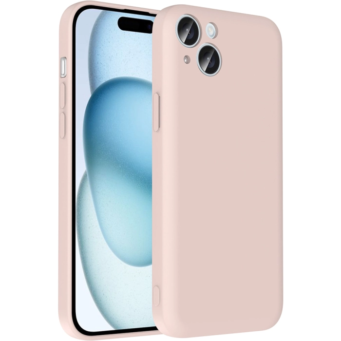 Apple iPhone 15 Plus (6.7) Kılıf İçi Kadife Dokulu Kartlık Hazneli Mat Vitra Silikon Kapak - Pembe