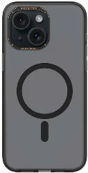 Apple iPhone 15 Plus (6.7) Kılıf Magsafe Şarj Özellikli Cam Arka Yüzey Recci Michelin Serisi Kapak - Siyah