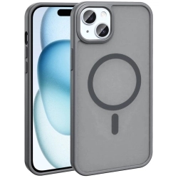 Apple iPhone 15 Plus (6.7) Kılıf Magsafe Şarj Özellikli Renkli Mat Arka Yüzey Sio Kapak - Gri