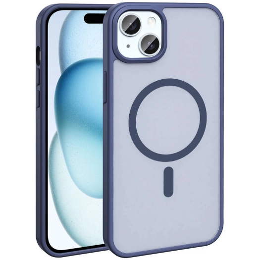 Apple iPhone 15 Plus (6.7) Kılıf Magsafe Şarj Özellikli Renkli Mat Arka Yüzey Sio Kapak - Lacivert