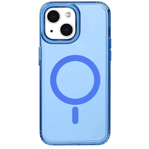 Apple iPhone 15 Plus (6.7) Kılıf Magsafe Şarj Özellikli Saydam Arka Yüzey Recci Crystal Color Serisi Kapak - Mavi