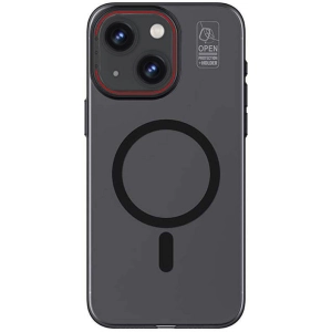 Apple iPhone 15 Plus (6.7) Kılıf Magsafe Şarj Özellikli Standlı Metal Kamera Çerçeveli Mat Recci Glaze Serisi Kapak - Siyah