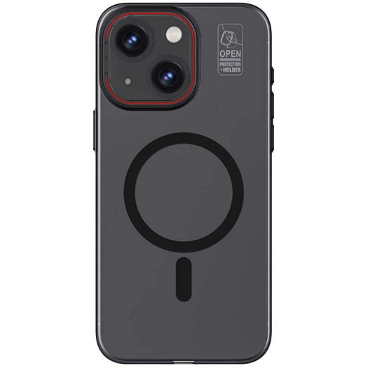 Apple iPhone 15 Plus (6.7) Kılıf Magsafe Şarj Özellikli Standlı Metal Kamera Çerçeveli Mat Recci Glaze Serisi Kapak - Siyah