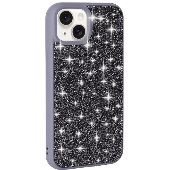 Apple iPhone 15 Plus Kılıf Parlak Taşlı Tasarım Zore Pırlanta Kapak - Gri
