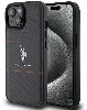 Apple iPhone 15 Plus Kılıf U.S. Polo Assn. Orjinal Lisanslı Deri Şeritli Logo Dizayn Kapak - Siyah