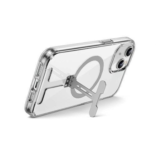 Apple iPhone 15 Plus Kılıf Wiwu FYY-014 Magsafe Şarj Özellikli Alüminyum Alaşım Metal Standlı Şeffaf Kapak - Şeffaf