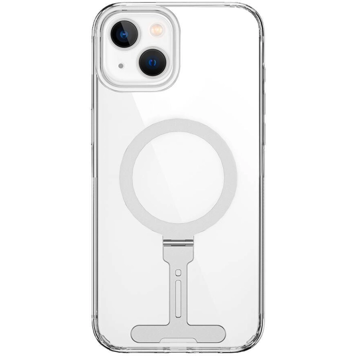 Apple iPhone 15 Plus Kılıf Wiwu FYY-014 Magsafe Şarj Özellikli Alüminyum Alaşım Metal Standlı Şeffaf Kapak - Şeffaf