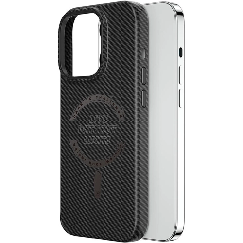 Apple iPhone 15 Plus Kılıf Wiwu LCC-107 Karbon Fiber Magsafe Şarj Özellikli Kamera Korumalı Kabon Kapak - Siyah-Mavi