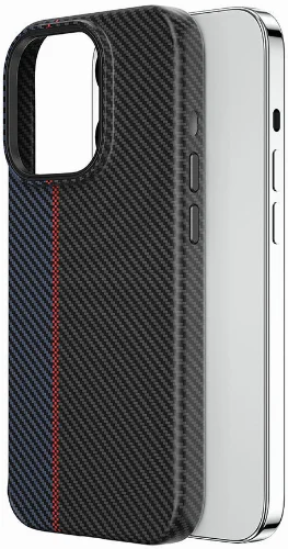 Apple iPhone 15 Plus Kılıf Wiwu LCC-107 Karbon Fiber Magsafe Şarj Özellikli Kamera Korumalı Kabon Kapak - Siyah-Mavi