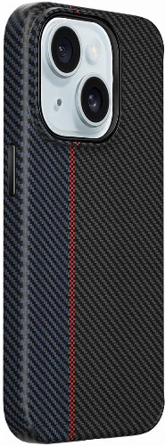 Apple iPhone 15 Plus Kılıf Wiwu LCC-107 Karbon Fiber Magsafe Şarj Özellikli Kamera Korumalı Kabon Kapak - Siyah-Mavi