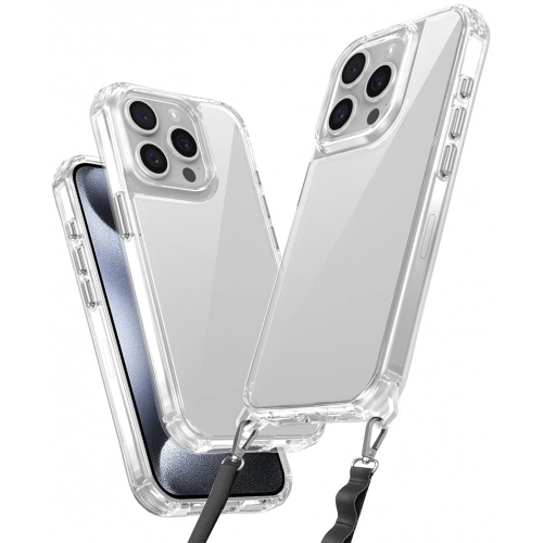 Apple iPhone 15 Pro (6.1) Kılıf Airbagli Takılabilir Askı Aparatlı Esnek Snap Silikon Kapak - Şeffaf