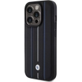 Apple iPhone 15 Pro (6.1) Kılıf BMW Deri Görünümlü Blue Lines Orijinal Lisanslı Kapak - Siyah