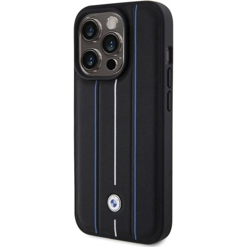 Apple iPhone 15 Pro (6.1) Kılıf BMW Deri Görünümlü Blue Lines Orijinal Lisanslı Kapak - Siyah
