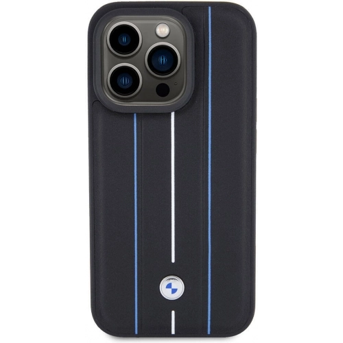 Apple iPhone 15 Pro (6.1) Kılıf BMW Deri Görünümlü Blue Lines Orijinal Lisanslı Kapak - Siyah