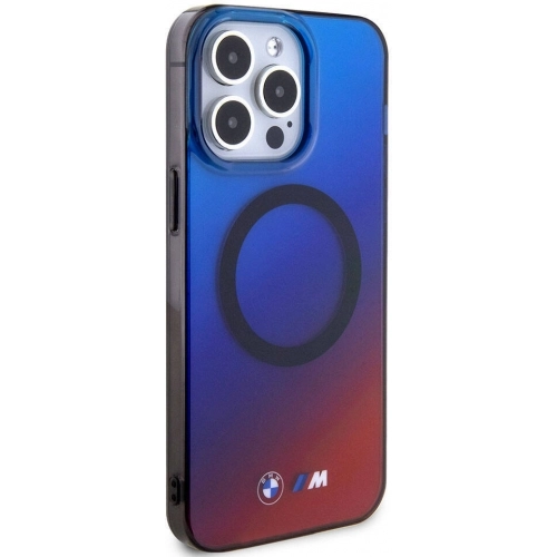 Apple iPhone 15 Pro (6.1) Kılıf BMW Magsafe Şarj Özellikli Transparan Renk Geçişli Dizayn Orjinal Lisanslı Kapak - Mavi-Kırmızı