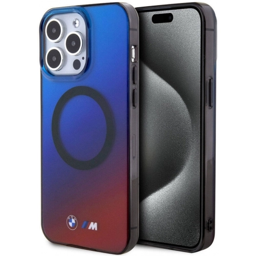 Apple iPhone 15 Pro (6.1) Kılıf BMW Magsafe Şarj Özellikli Transparan Renk Geçişli Dizayn Orjinal Lisanslı Kapak - Mavi-Kırmızı