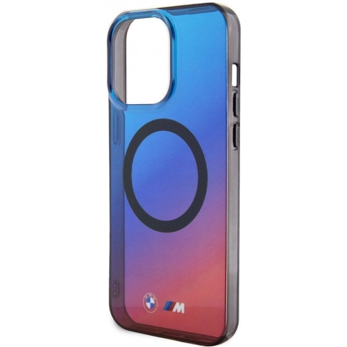 Apple iPhone 15 Pro (6.1) Kılıf BMW Magsafe Şarj Özellikli Transparan Renk Geçişli Dizayn Orjinal Lisanslı Kapak - Mavi-Kırmızı