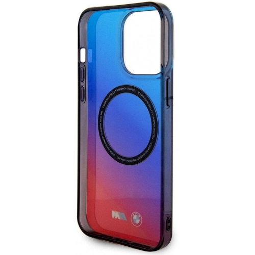 Apple iPhone 15 Pro (6.1) Kılıf BMW Magsafe Şarj Özellikli Transparan Renk Geçişli Dizayn Orjinal Lisanslı Kapak - Mavi-Kırmızı