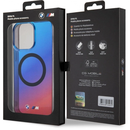 Apple iPhone 15 Pro (6.1) Kılıf BMW Magsafe Şarj Özellikli Transparan Renk Geçişli Dizayn Orjinal Lisanslı Kapak - Mavi-Kırmızı