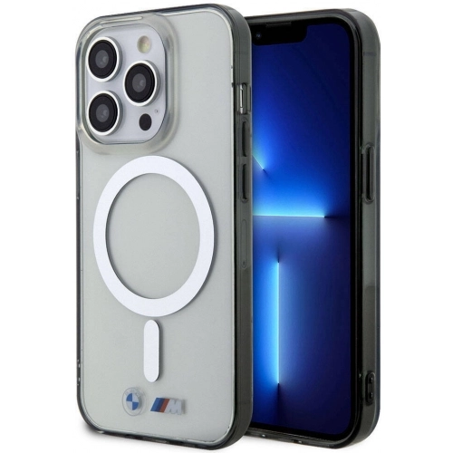 Apple iPhone 15 Pro (6.1) Kılıf BMW Magsafe Şarj Özellikli Transparan Silver Ring Orjinal Lisanslı Kapak - Şeffaf