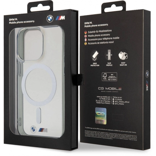 Apple iPhone 15 Pro (6.1) Kılıf BMW Magsafe Şarj Özellikli Transparan Silver Ring Orjinal Lisanslı Kapak - Şeffaf