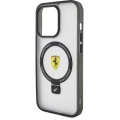 Apple iPhone 15 Pro (6.1) Kılıf Ferrari Magsafe Şarj Özellikli Standlı Buzlu Yüzey Dizayn Kapak - Siyah