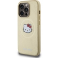 Apple iPhone 15 Pro (6.1) Kılıf Hello Kitty Orjinal Lisanslı Magsafe Şarj Özellikli Kitty Head Deri Kapak - Gold