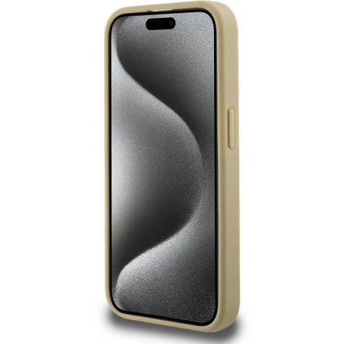 Apple iPhone 15 Pro (6.1) Kılıf Hello Kitty Orjinal Lisanslı Magsafe Şarj Özellikli Kitty Head Deri Kapak - Gold