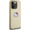 Apple iPhone 15 Pro (6.1) Kılıf Hello Kitty Orjinal Lisanslı Magsafe Şarj Özellikli Kitty Head Deri Kapak - Gold