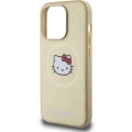 Apple iPhone 15 Pro (6.1) Kılıf Hello Kitty Orjinal Lisanslı Magsafe Şarj Özellikli Kitty Head Deri Kapak - Gold