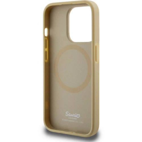 Apple iPhone 15 Pro (6.1) Kılıf Hello Kitty Orjinal Lisanslı Magsafe Şarj Özellikli Kitty Head Deri Kapak - Gold