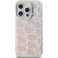Apple iPhone 15 Pro (6.1) Kılıf Hello Kitty Orjinal Lisanslı Renk Geçişli Elektroplating Kaplama Kitty Head Desenli Kapak - Pembe