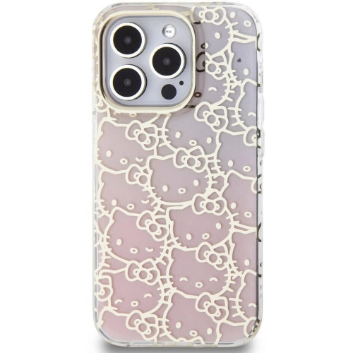 Apple iPhone 15 Pro (6.1) Kılıf Hello Kitty Orjinal Lisanslı Renk Geçişli Elektroplating Kaplama Kitty Head Desenli Kapak - Pembe