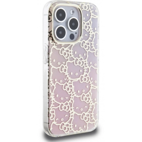 Apple iPhone 15 Pro (6.1) Kılıf Hello Kitty Orjinal Lisanslı Renk Geçişli Elektroplating Kaplama Kitty Head Desenli Kapak - Pembe
