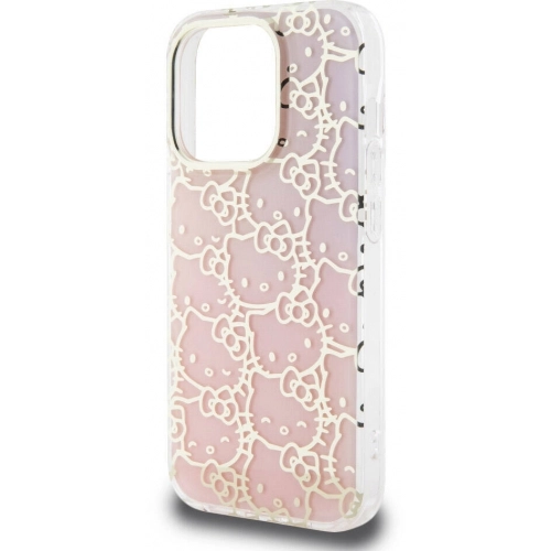 Apple iPhone 15 Pro (6.1) Kılıf Hello Kitty Orjinal Lisanslı Renk Geçişli Elektroplating Kaplama Kitty Head Desenli Kapak - Pembe