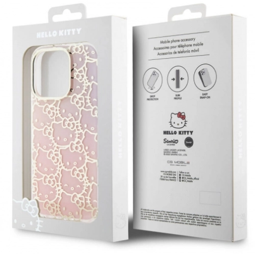 Apple iPhone 15 Pro (6.1) Kılıf Hello Kitty Orjinal Lisanslı Renk Geçişli Elektroplating Kaplama Kitty Head Desenli Kapak - Pembe