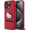 Apple iPhone 15 Pro (6.1) Kılıf Hello Kitty Orjinal Lisanslı Yazı ve İkonik Logolu 3D Rubber Kitty Head Kapak - Kırmızı