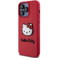 Apple iPhone 15 Pro (6.1) Kılıf Hello Kitty Orjinal Lisanslı Yazı ve İkonik Logolu 3D Rubber Kitty Head Kapak - Kırmızı