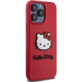 Apple iPhone 15 Pro (6.1) Kılıf Hello Kitty Orjinal Lisanslı Yazı ve İkonik Logolu 3D Rubber Kitty Head Kapak - Kırmızı