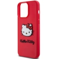 Apple iPhone 15 Pro (6.1) Kılıf Hello Kitty Orjinal Lisanslı Yazı ve İkonik Logolu 3D Rubber Kitty Head Kapak - Kırmızı