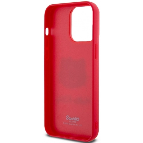 Apple iPhone 15 Pro (6.1) Kılıf Hello Kitty Orjinal Lisanslı Yazı ve İkonik Logolu 3D Rubber Kitty Head Kapak - Kırmızı