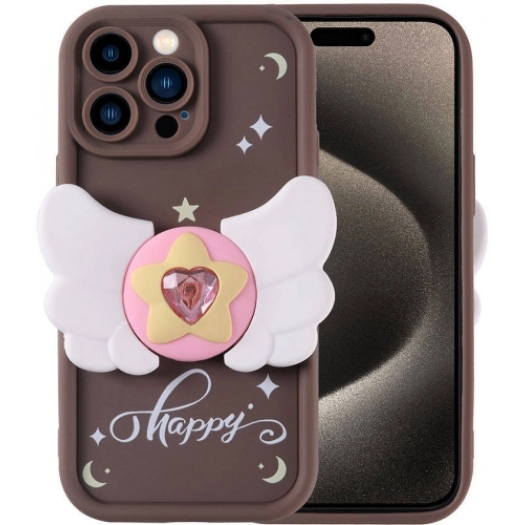 Apple iPhone 15 Pro (6.1) Kılıf Kamera Korumalı Figür Tasarımlı Kapya Kapak - Koyu Kahve