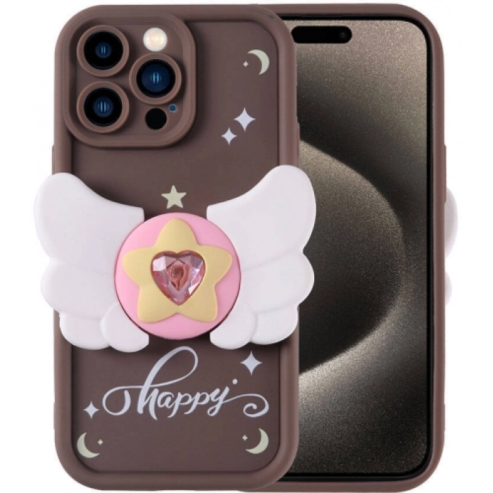 Apple iPhone 15 Pro (6.1) Kılıf Kamera Korumalı Figür Tasarımlı Kapya Kapak - Koyu Kahve