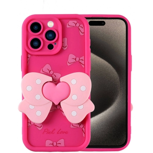 Apple iPhone 15 Pro (6.1) Kılıf Kamera Korumalı Figür Tasarımlı Kapya Kapak - Pembe Koyu