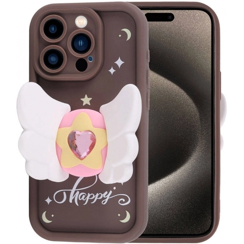 Apple iPhone 15 Pro (6.1) Kılıf Kamera Korumalı Figür Tasarımlı Kapya Kapak - Pembe Koyu