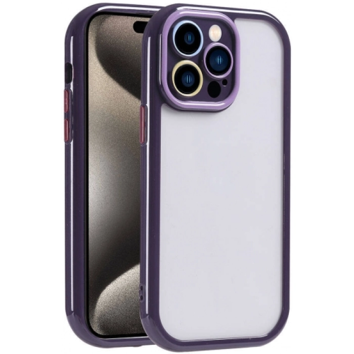 Apple iPhone 15 Pro (6.1) Kılıf Kamera Korumalı Renkli Kenar ve Çerçeve Tasarımlı Vitamin Kapak - Koyu Mor