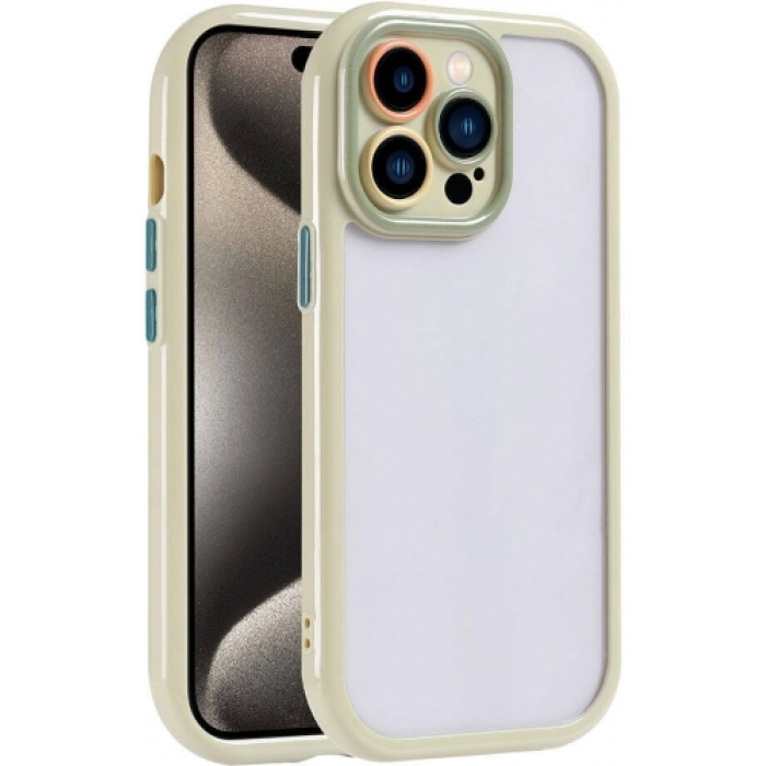 Apple iPhone 15 Pro (6.1) Kılıf Kamera Korumalı Renkli Kenar ve Çerçeve Tasarımlı Vitamin Kapak - Yeşil